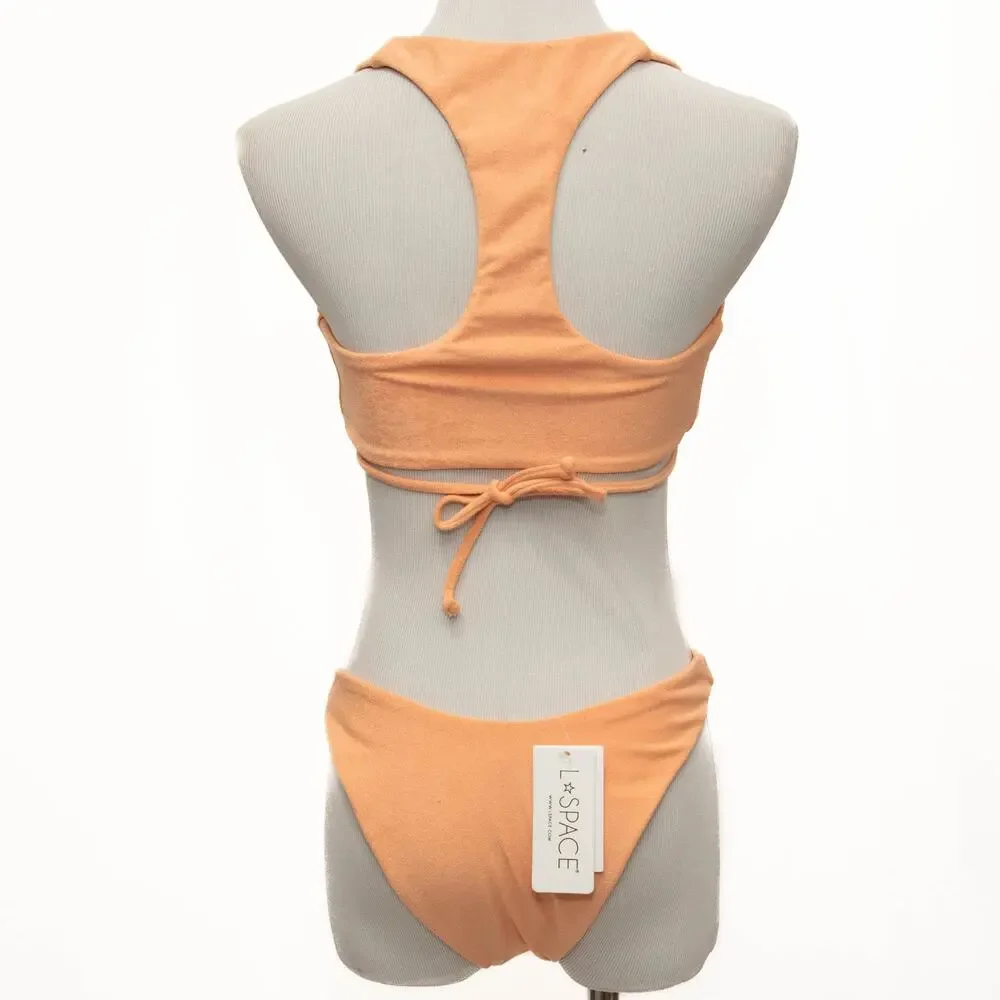New Free People L*Space Tangy Terry Dax Top Cabana Bitsy Bikini Bottom Size L